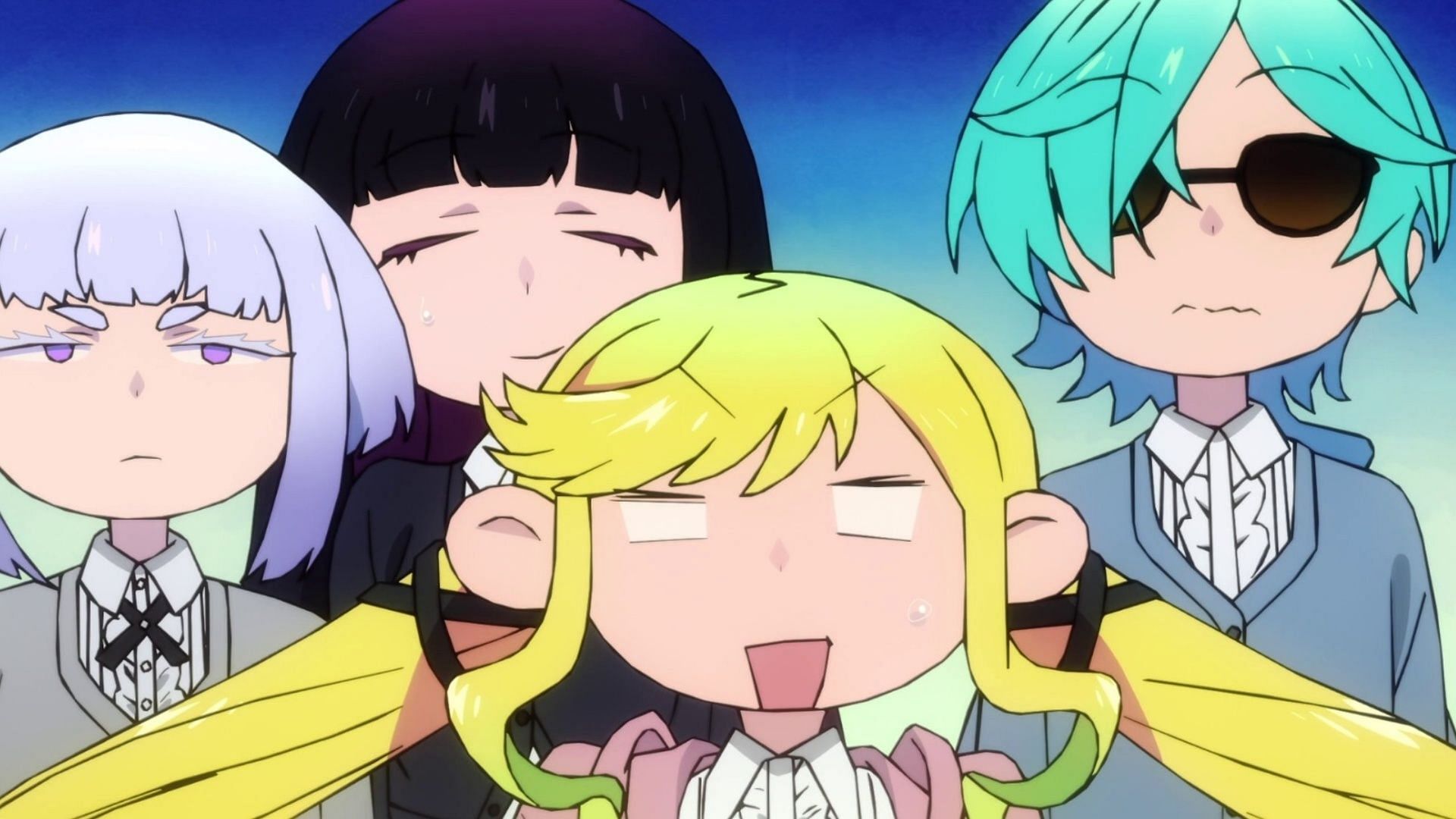 Lilisa, Otoha, Tamaki, and Tina as seen in Rock is a Lady's Modesty episode 13 (Image via Bandai Namco Pictures)